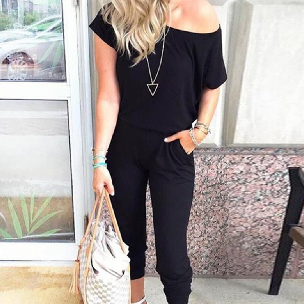 FINAL CLEARANCE NEW BLACK OFF SHOULDER JUMPSUIT PANT ROMPER